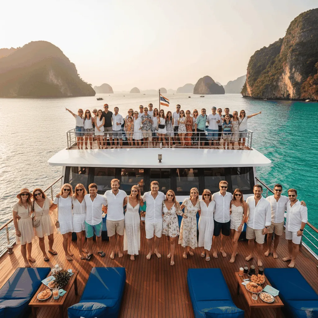 Tourists enjoying the view on a Seatran ferry deck