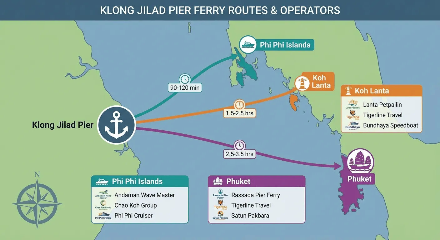 Infographic of ferry routes from Klong Jilad Pier