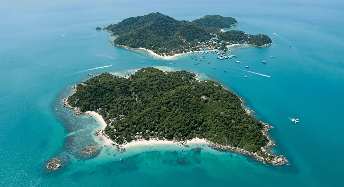 Aerial view of Koh Phangan and Koh Tao islands