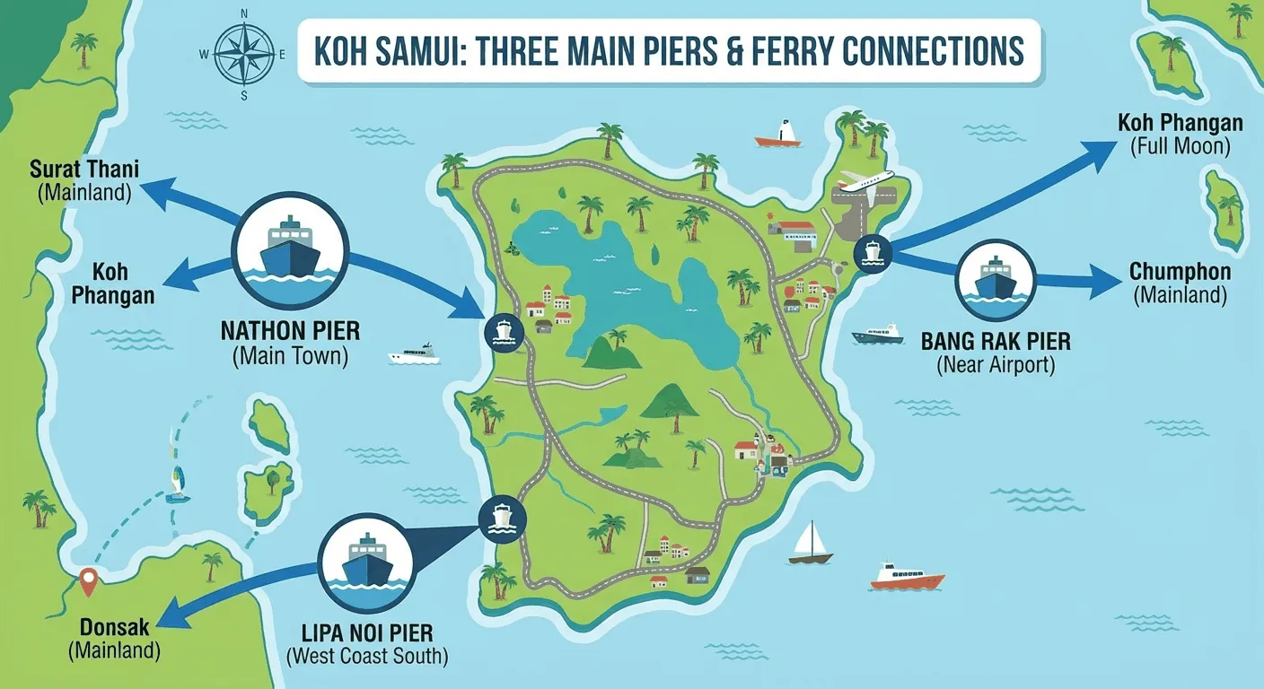 Infographic of Koh Samui's three main piers