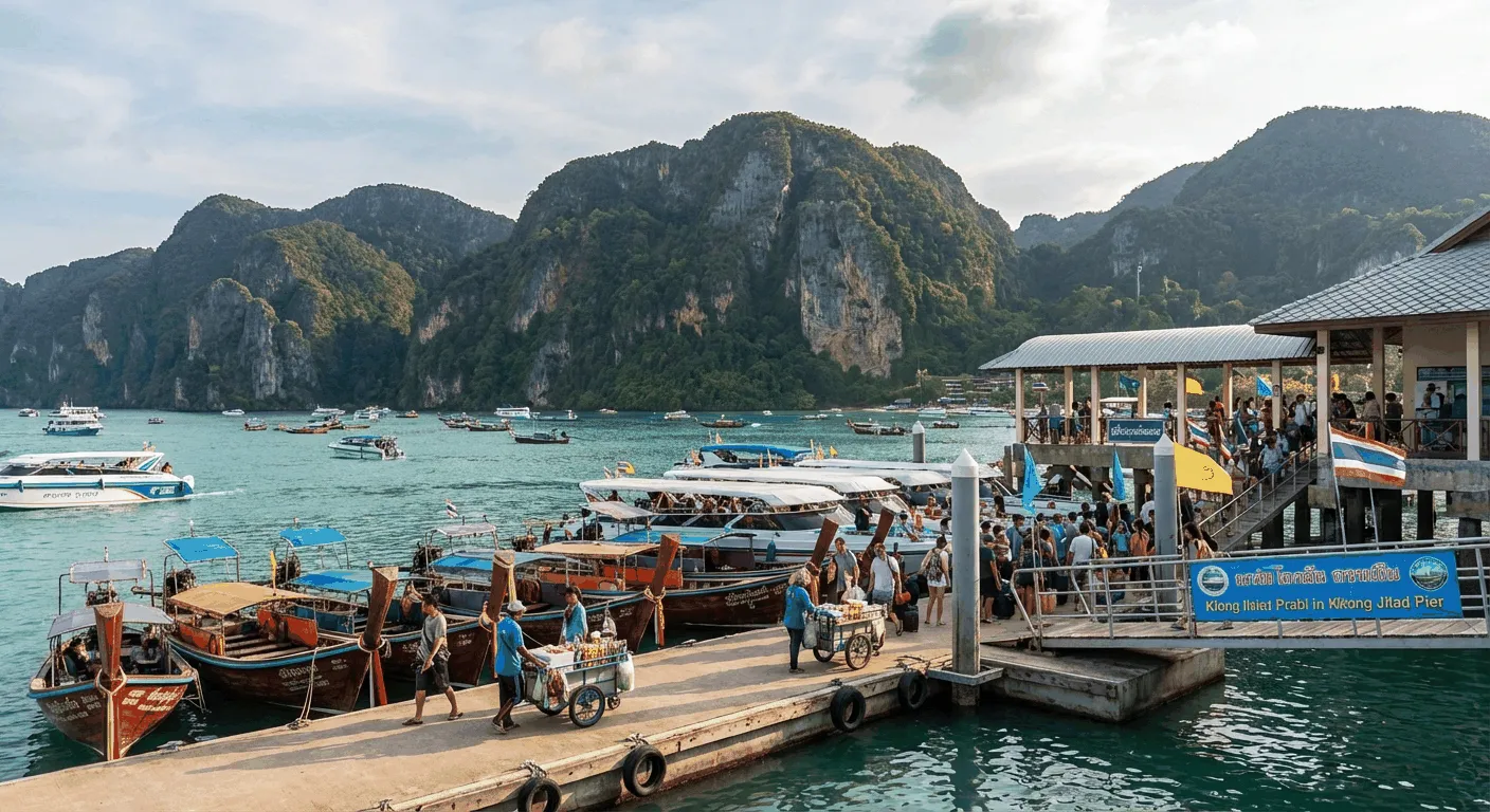 Bustling Klong Jilad Pier in Krabi